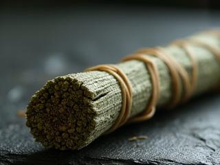 Cedar Smudge Stick on a piece of rustic wood