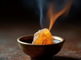 Burning natural resin incense on a charcoal disc