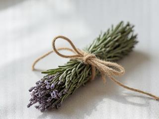 Rosemary and Lavender Smudge Stick tied with natural string