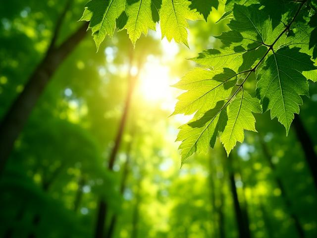 Sun-dappled, vibrant green forest canopy, evoking purity and natural growth