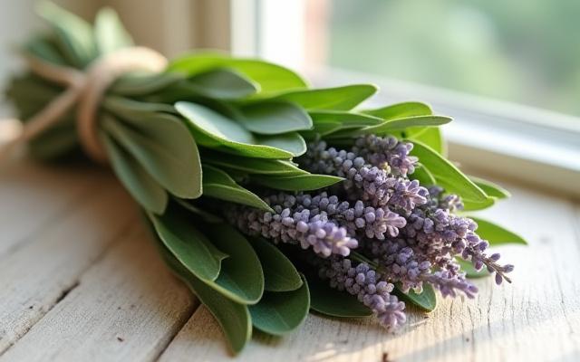 Bundle of Garden Sage and Lavender for smudging.